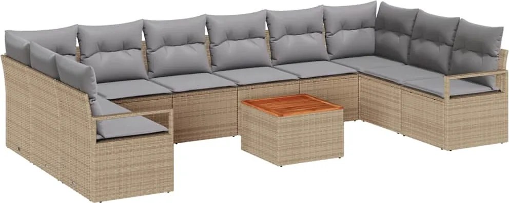 vidaXL Kerti Kanapé Szett párnával 11 pcs Bézs polirattan