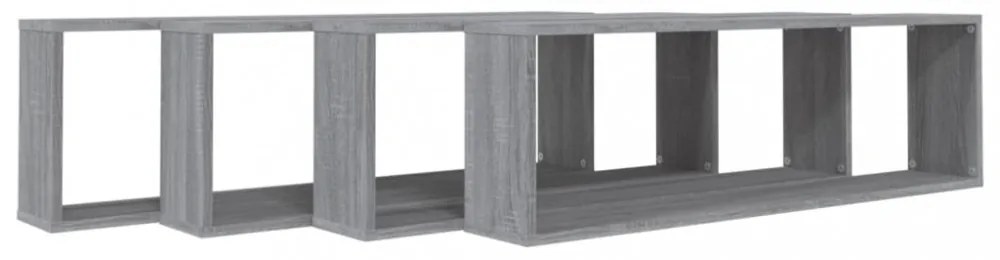 4 db szürke sonoma színű szerelt fa fali kockapolc 100x15x30 cm