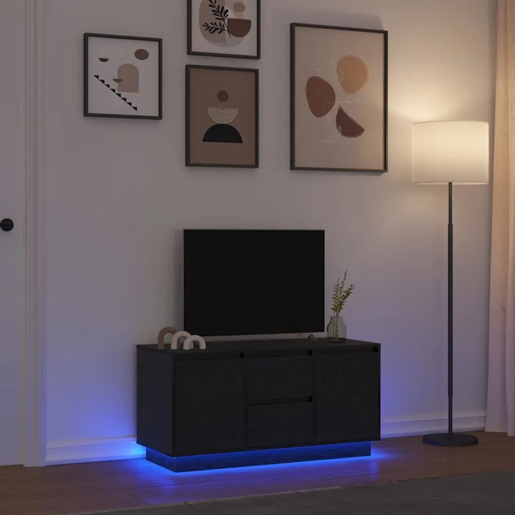 fekete tölgy TV-szekrény LED-világítással 100x41x50 cm