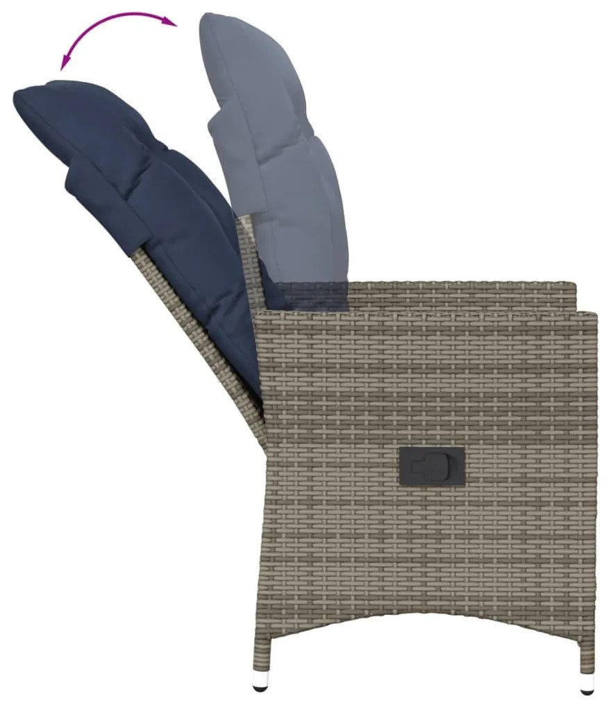 3 darabos szürke polyrattan bisztrógarnitúra párnákkal