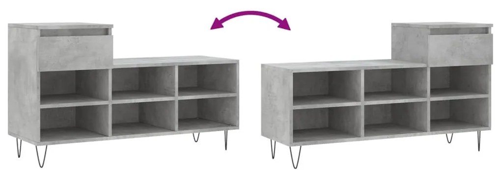 vidaXL betonszürke szerelt fa cipőszekrény 102x36x60 cm
