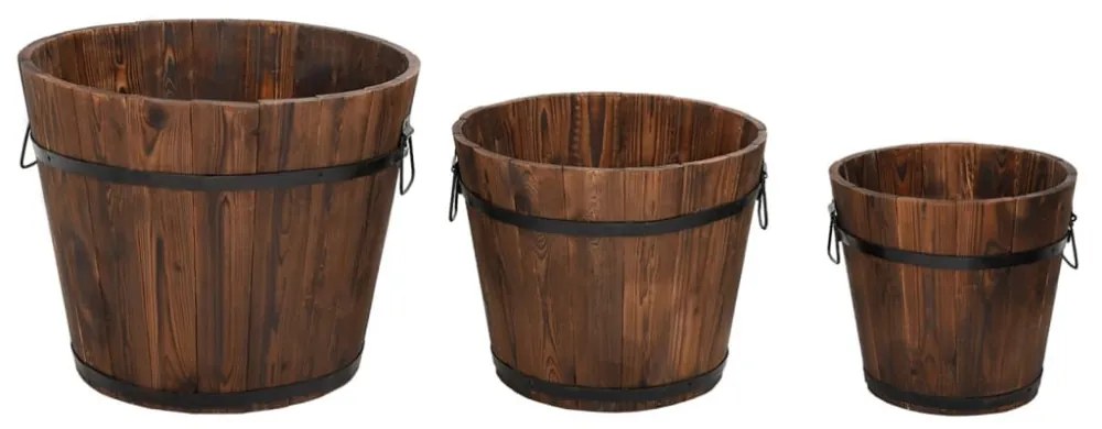 3 részes tömör fenyőfa növénytartó vödör szett