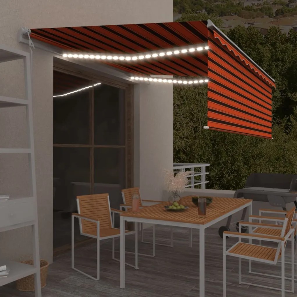 narancs-barna redőnyös, LED-es, szélérzékelős napellenző 4,5x3m