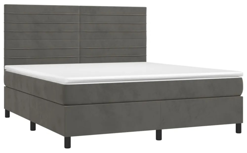sötétszürke bársony rugós és LED-es ágy matraccal 160x200 cm