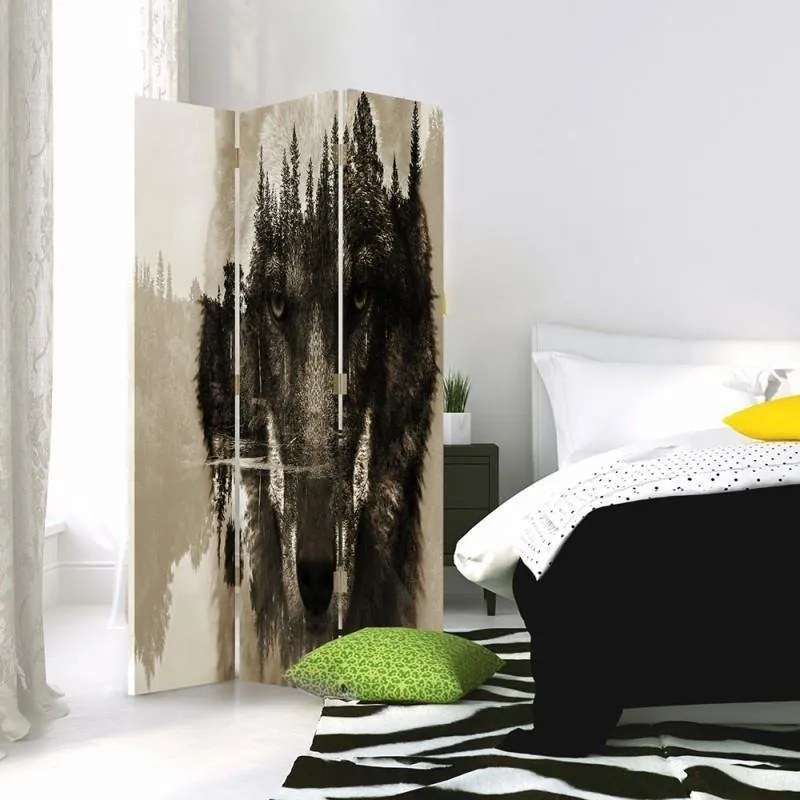 Gario Paraván Farkas az erdõ hátterén barna színben Méret: 180 x 170 cm, Kivitelezés: Forgó paraván 360°