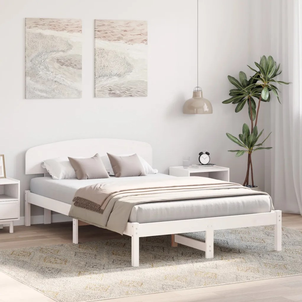 Ágykeret fejtámlával Fehér 120x200 cm Tömör fenyő