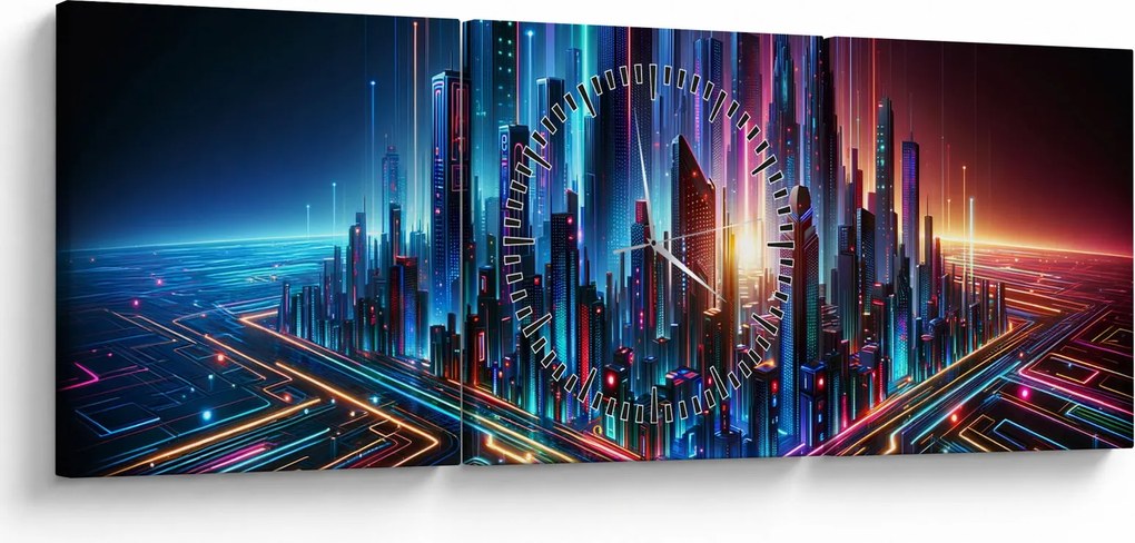 Kép - A jövő városa (órával) (90x30 cm)