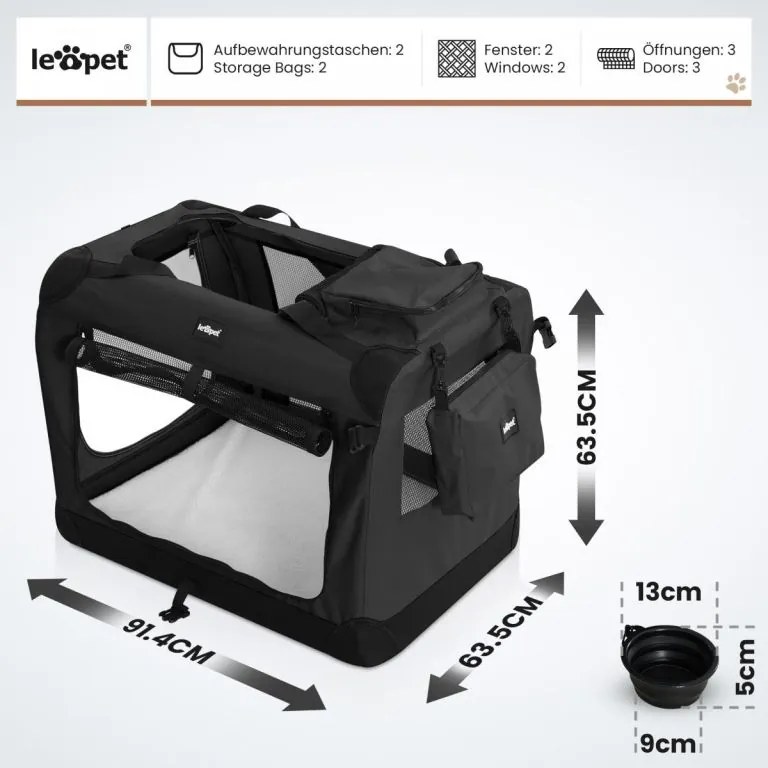 Leopet® Szállító box kutyáknak XXL 91 x 63 x 63 cm fekete