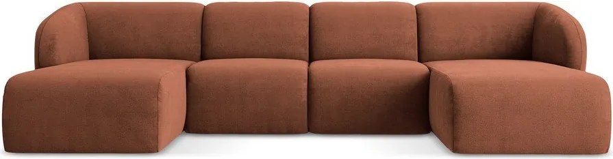 Terrakotta színű zsenília (U alakú) sarokkanapé Lani – Makamii