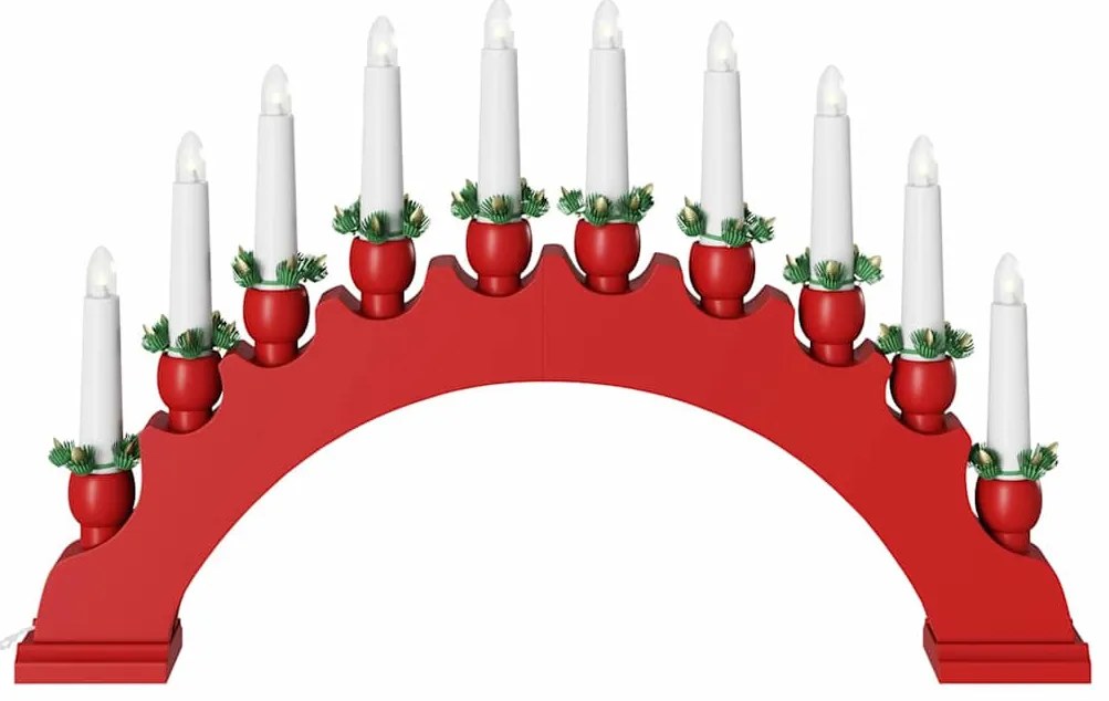 Karácsonyi gyertyatartó ív 10 LED gyertyával Piros