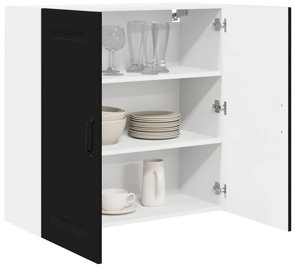 Fali konyhaszekrény polcokkal Fekete 80 x 31 x 80 cm Faanyag