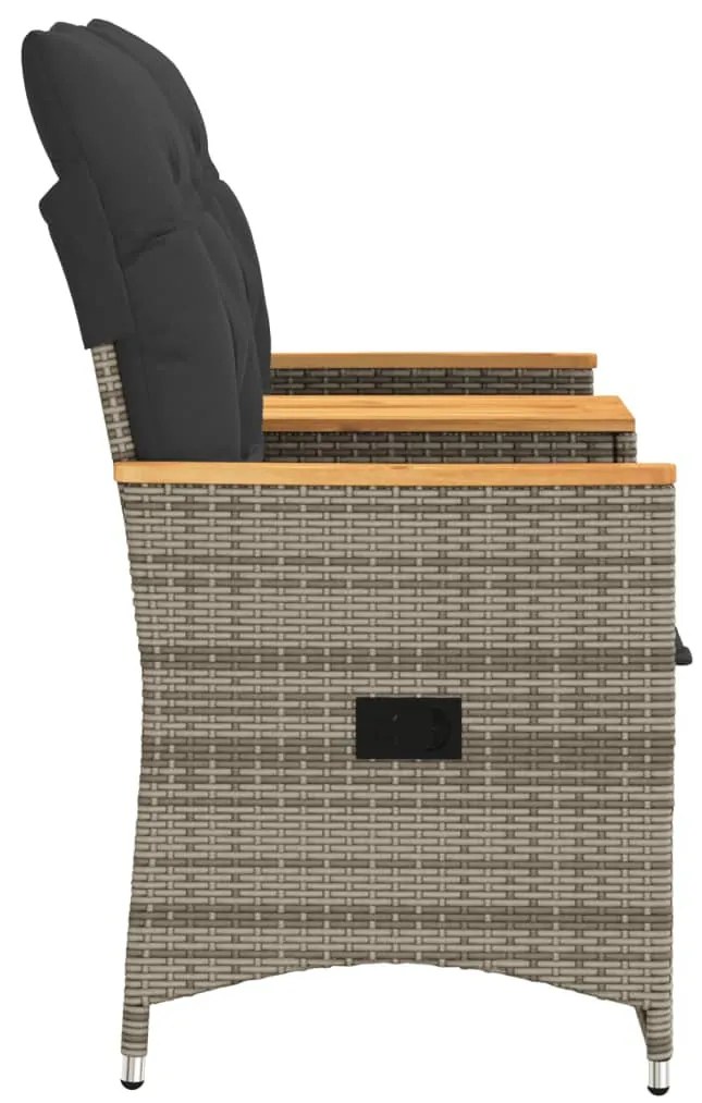 2 személyes szürke polyrattan dönthető kerti kanapé asztallal