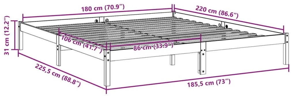 tömör fenyőfa extra hosszú ágykeret matrac nélkül 180 x 220 cm