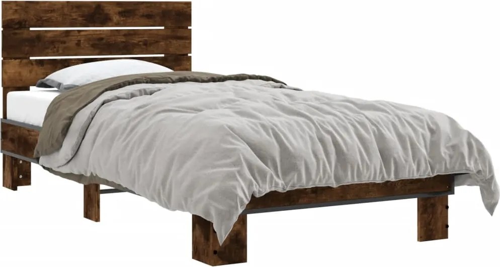 vidaXL füstös tölgyszínű szerelt fa és fém ágykeret 75 x 190 cm
