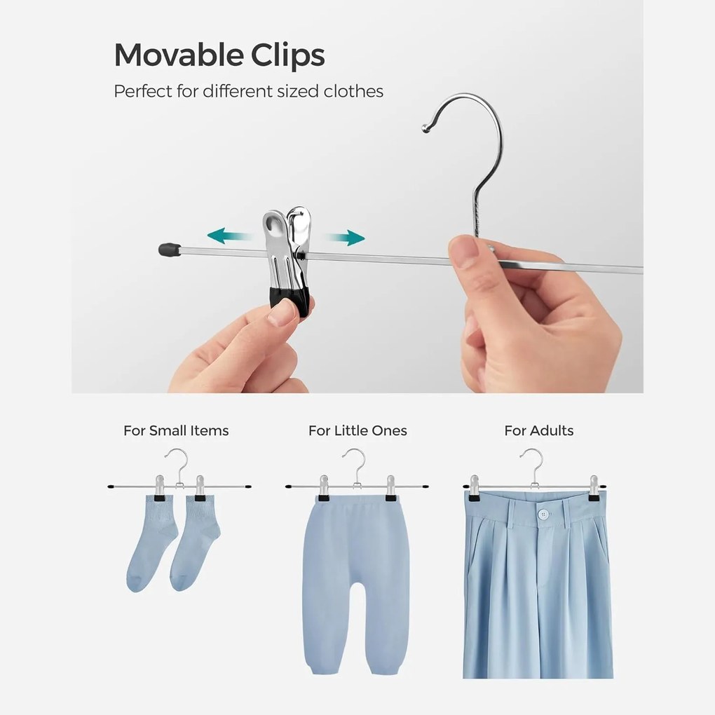 Fém nadrágfogasok 31 cm-es csúszásgátló ruhaakasztók, 20 darabos csomag