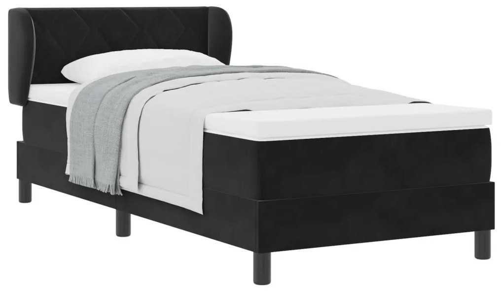 Boxspring Ágy Matraccal Fekete 90x190 cm Bársony