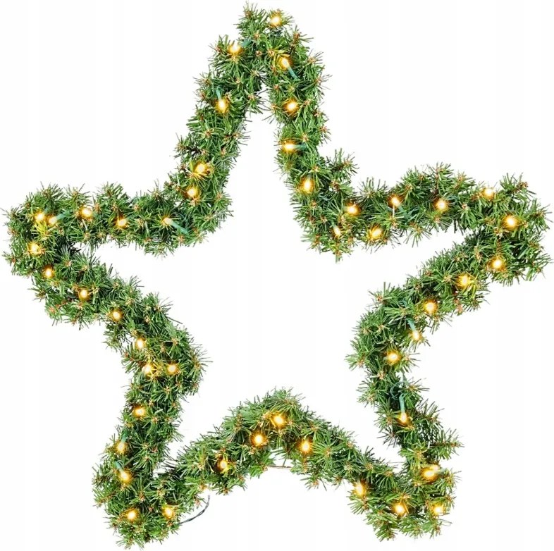 Karácsonyi Koszorú Zöld Csillag Koszorú 55 CM Dekoráció Lánc Led