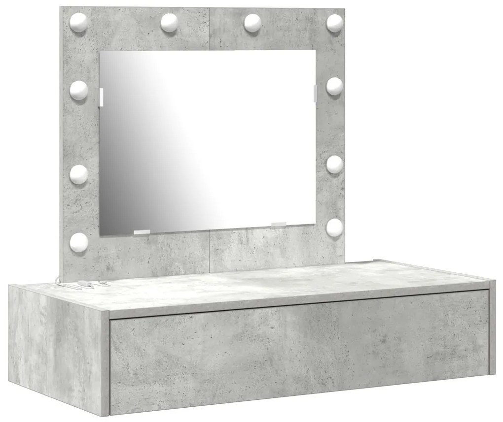 vidaXL Öltözködőasztal tükör lámpákkal Szürke 83 x 40 x 70 cm Faanyag