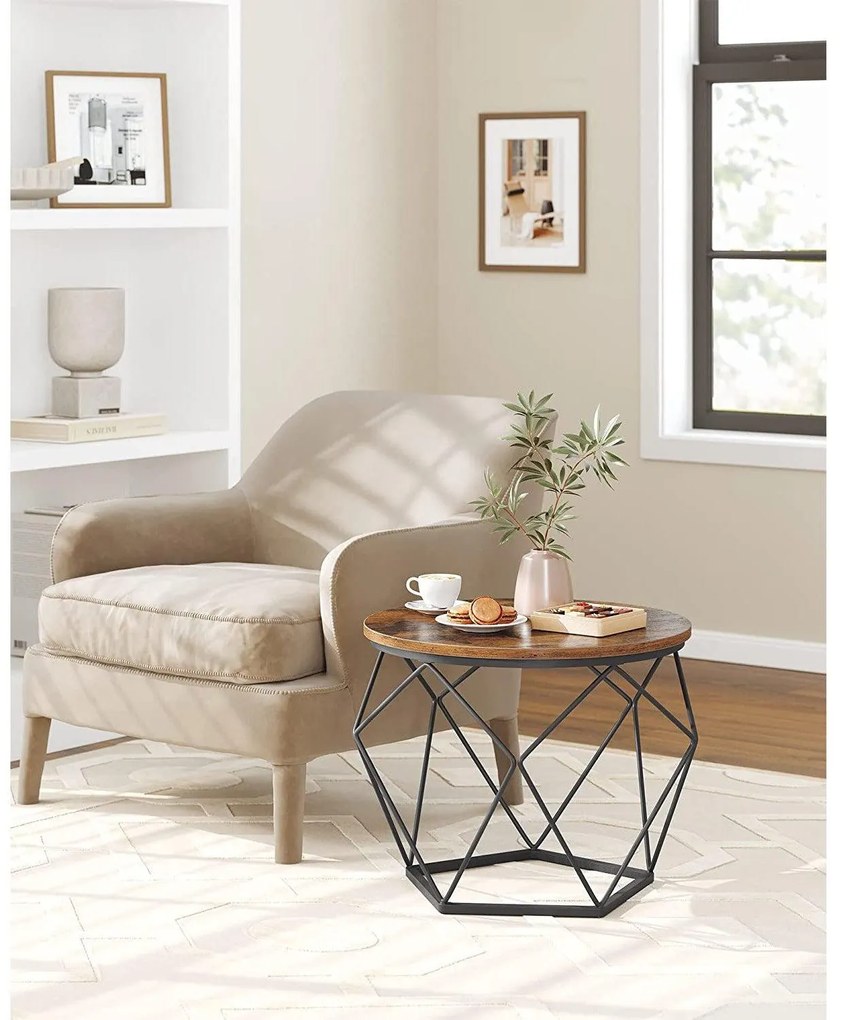 Dohányzóasztal, 2 oldalsó asztal, ø50cm és ø40cm, barna-fekete