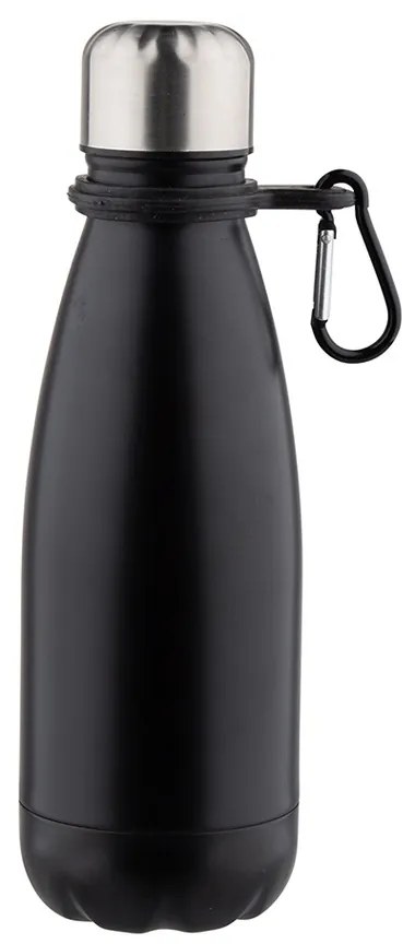 Altom Rozsdamentes vízpalack karabinerrel 350 ml,fekete