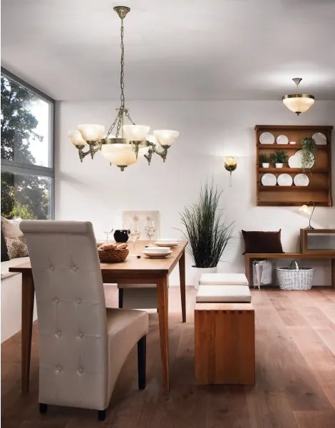 EGLO 85858 - Csillár láncon MARBELLA 9xE14/60W alabástrom üveg