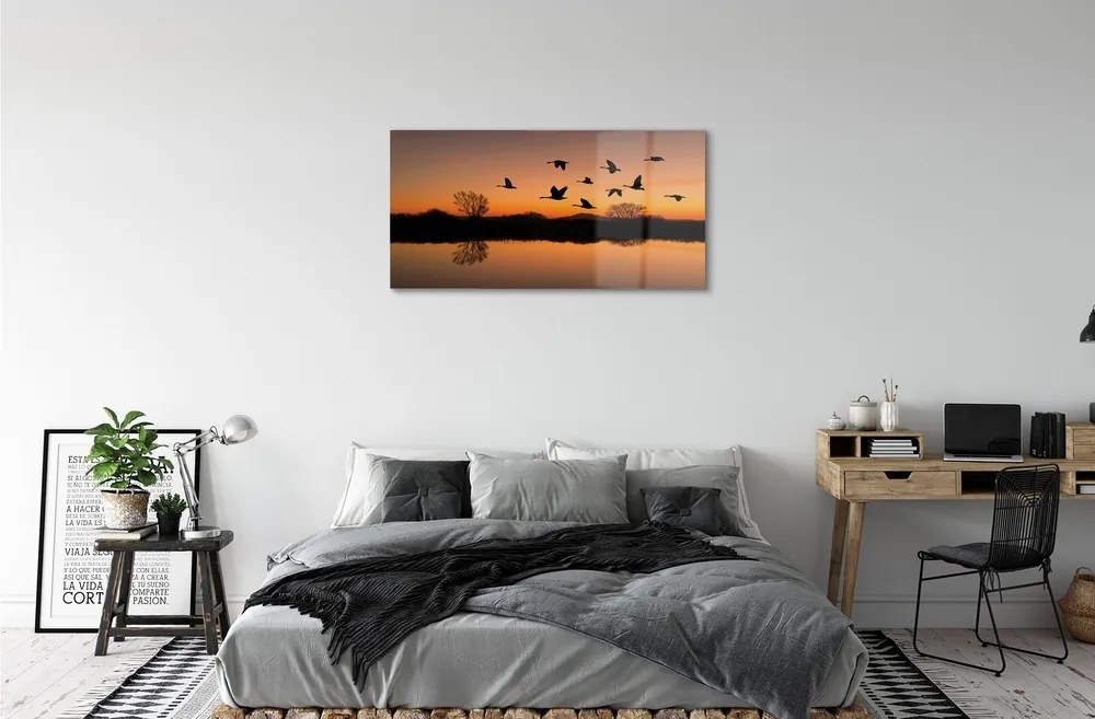 Üvegképek Repülő madarak naplemente 125x50 cm