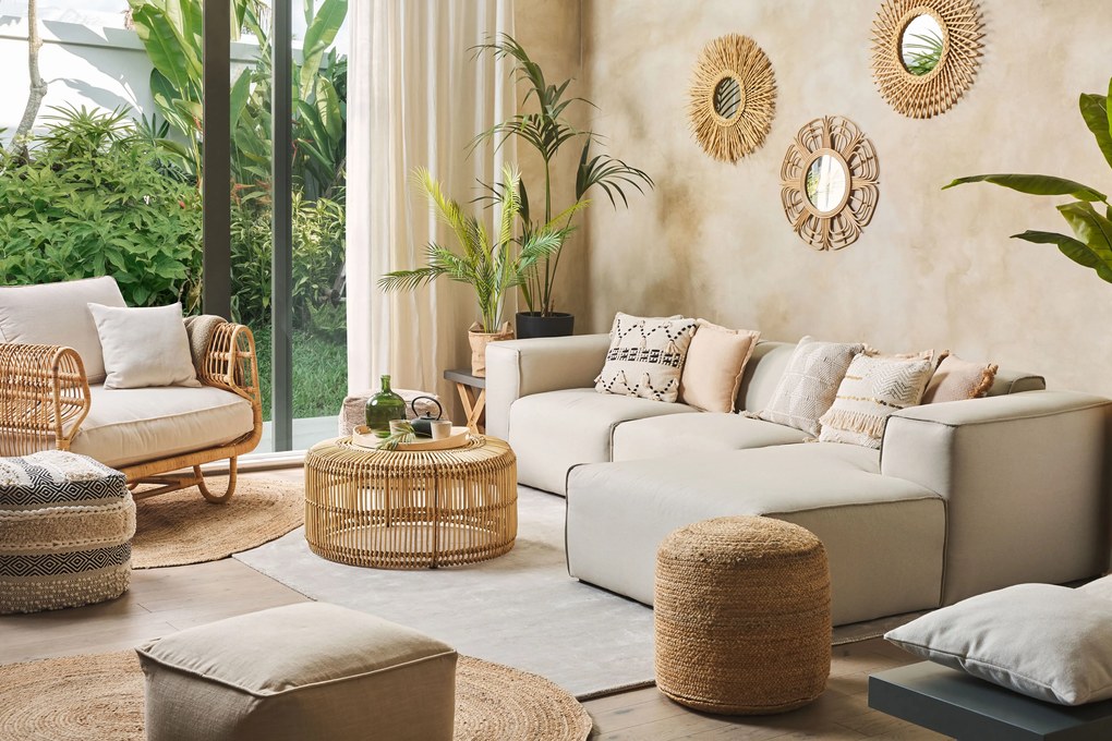 Rattan Dohányzóasztal Világos Fa Színben ⌀ 84 cm LIMNI Beliani