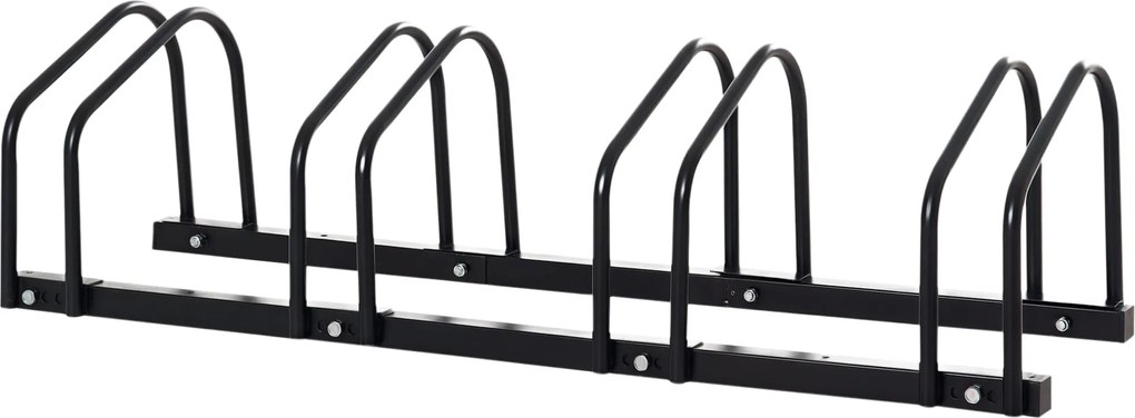 HOMCOM Bicikliállvány - Többhelyes Bicikli Tartó - Időjárásálló, Tartós, Padló- és Falra Szerelhető Acél, 4 Biciklihez, Fekete, 110 x 33 x 27 cm | Aos