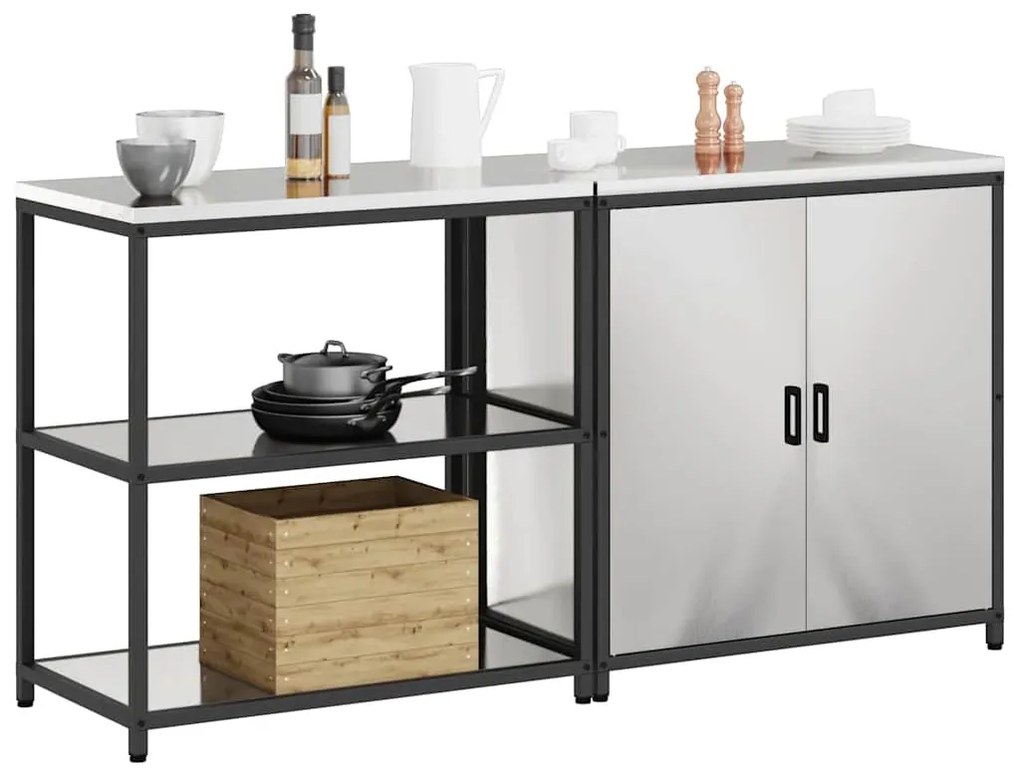 Konyhai Tároló Készlet polcokkal 2 pcs Ezüst 180 x 50 x 92 cm