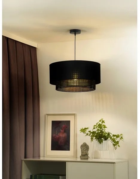 Duolla - Csillár zsinóron BOHO RATTAN 1xE27/15W/230V átm. 45 cm fekete