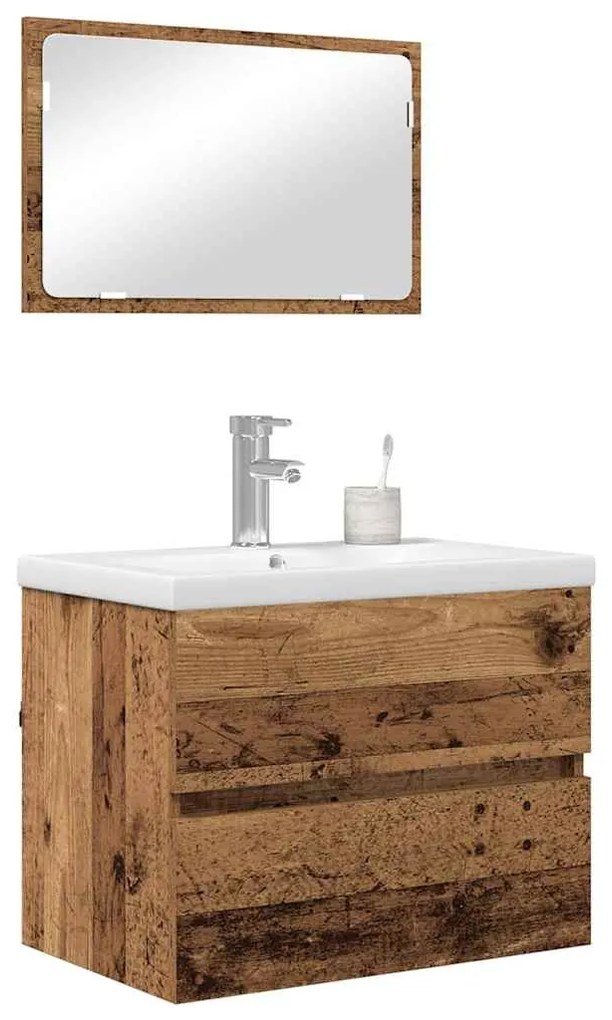 Fürdőszoba bútor szett 3 pcs Régi fa 60 x 38.5 x 45 cm Faanyag