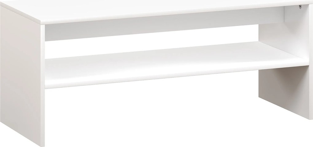HOMCOM Modern 2-Szintes Kávézóasztal Nyitott Polccal és Csúszásmentes Lábbal, Alacsony Forgácslap Asztal, 100x40x41.5 cm, Fehér | Aosom
