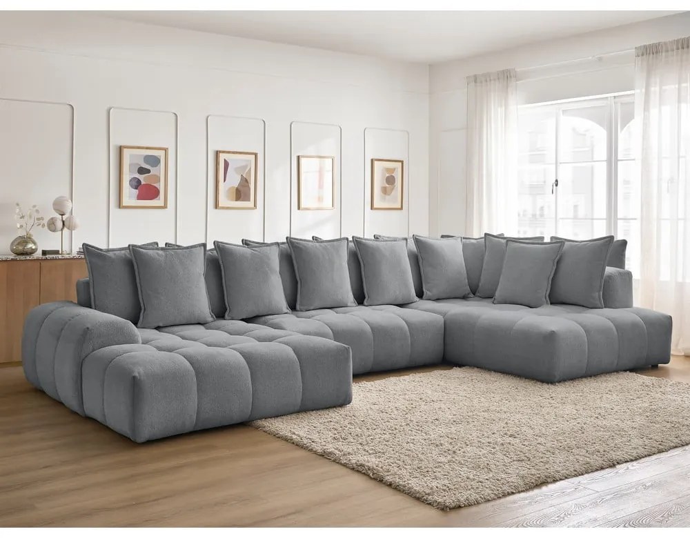 Sötétszürke zsenília kinyitható-tárolóhelyes sarokkanapé (jobb oldali-U alakú) Everest – Bobochic Paris