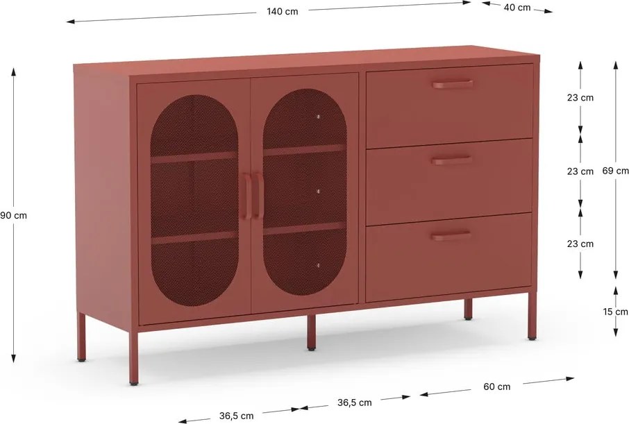 Téglavörös komód 140x90 cm Diora – Marckeric