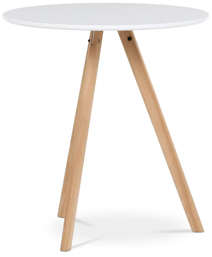Kerek étkezőasztal 70x70x75 cm, MDF felső fehér matt lakk, tömör bükk lábak. Dt-320