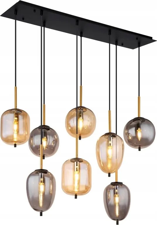 Függőlámpa Blacky Globo matt fekete sárgaréz füstös borostyán