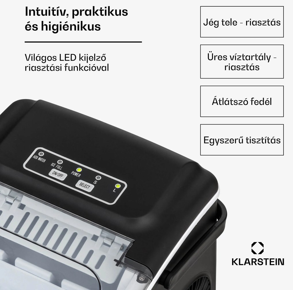 Klarstein Caldwell jégkockakészítő gép Bulleteis 12 kg/24 óra, víztartály: 1,3 l