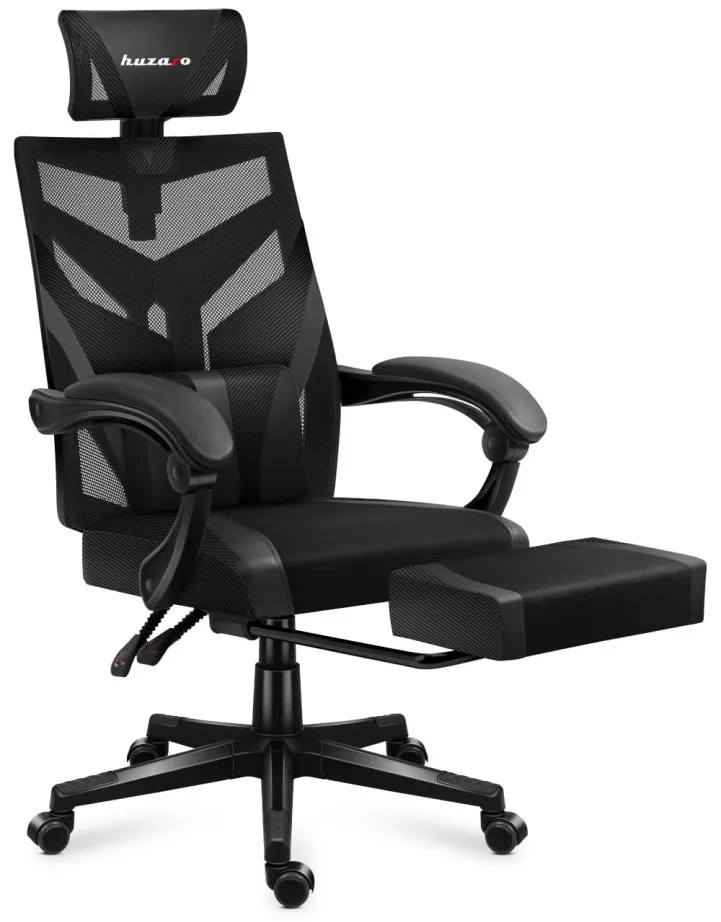 Gamer szék ergonomikus lábtartóval, fekvőtámasz , fejtámasz, fekete