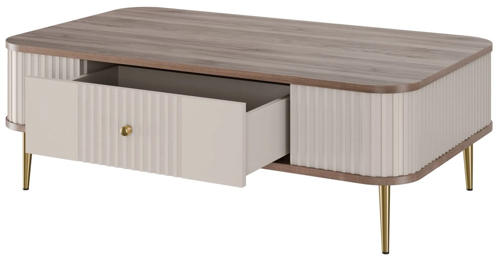 Vesper fiókos dohányzóasztal 103x60 cm - kasmír / dió / arany lábak