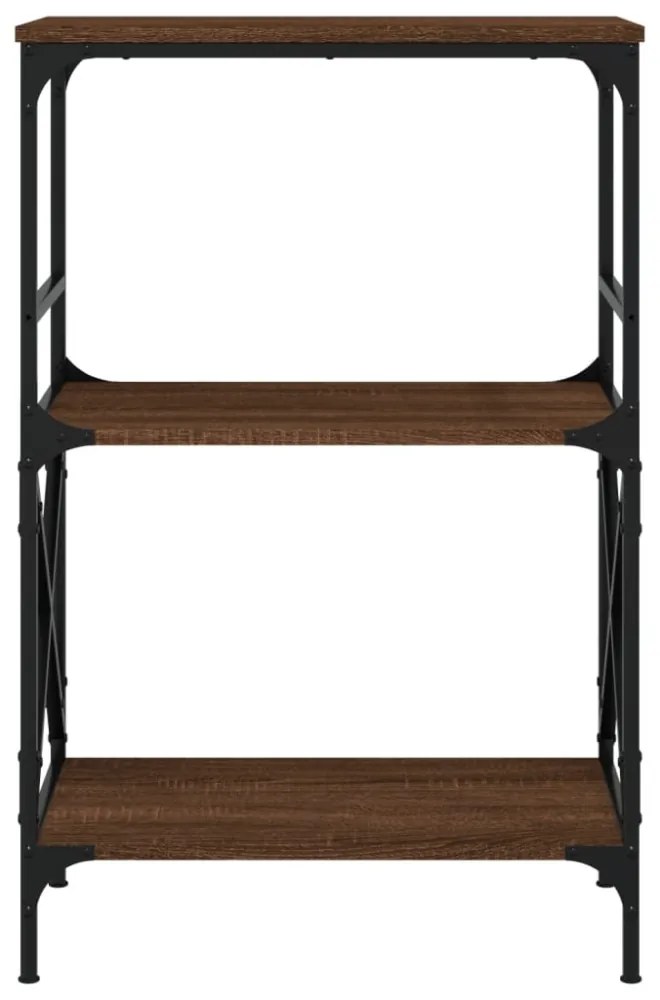 3 szintes barna tölgy szerelt fa könyvespolc 56 x 35 x 90,5 cm
