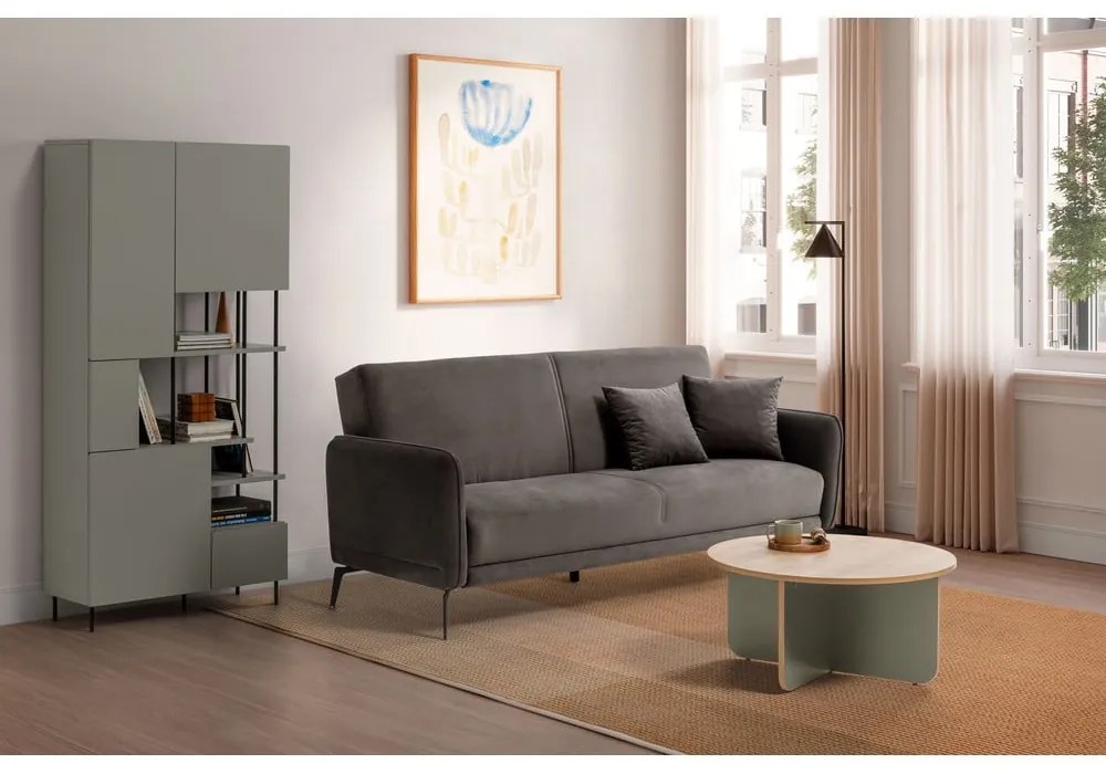 Világoszöld-natúr színű kerek dohányzóasztal tölgyfa dekoros asztallappal ø 80 cm Hillary – Marckeric