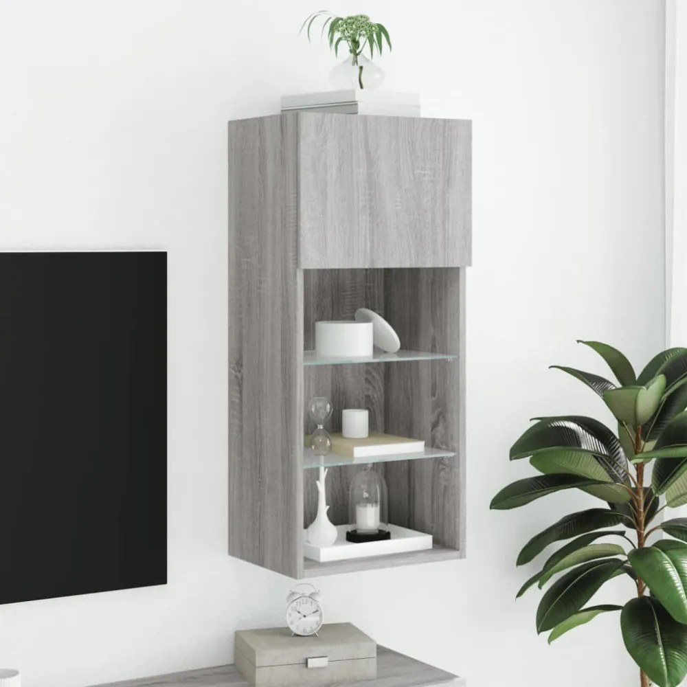 szürke sonoma színű TV-szekrény LED-lámpákkal 40,5x30x90 cm