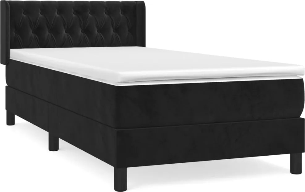 vidaXL fekete bársony rugós ágy matraccal 100 x 200 cm