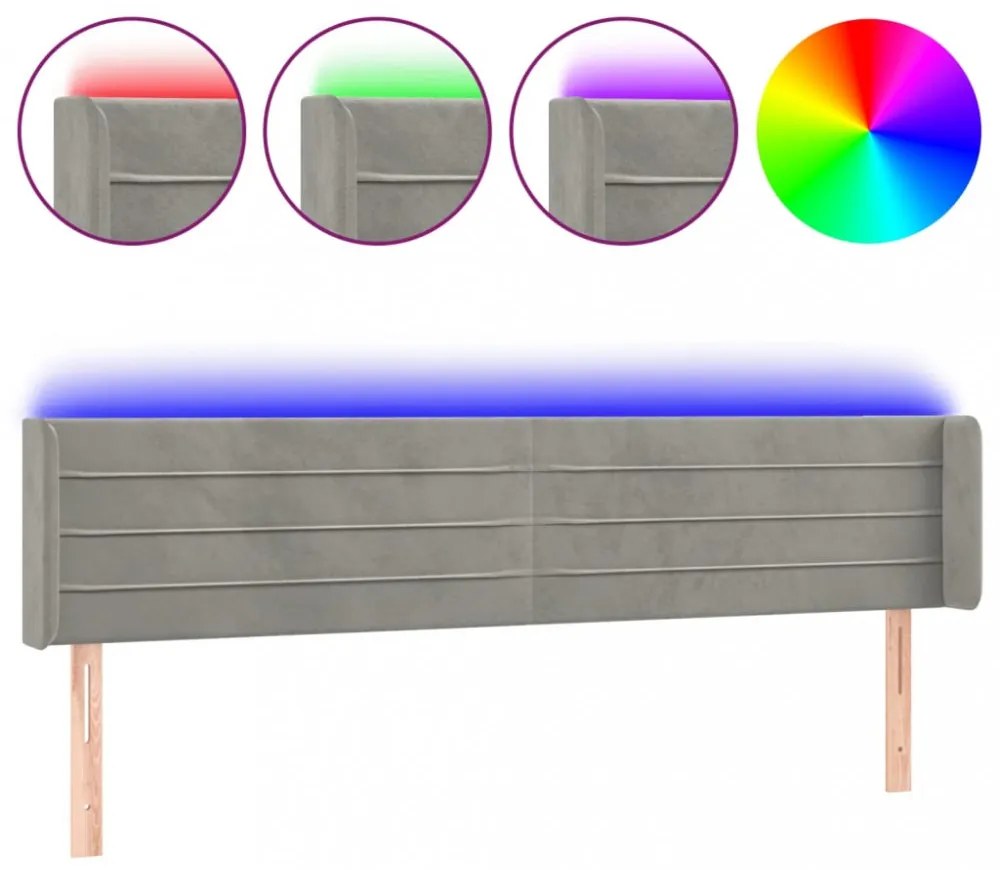 világosszürke bársony LED-es fejtámla 203 x 16 x 78/88 cm