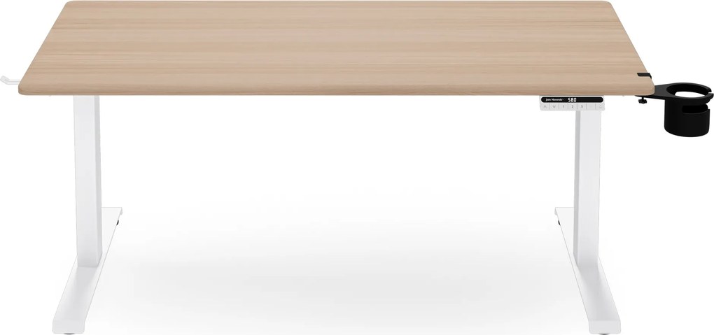 Elektromos, állítható magasságú, ergonomikus, fehér/sonoma tölgy íróasztal,1400x700 mm: ARIA