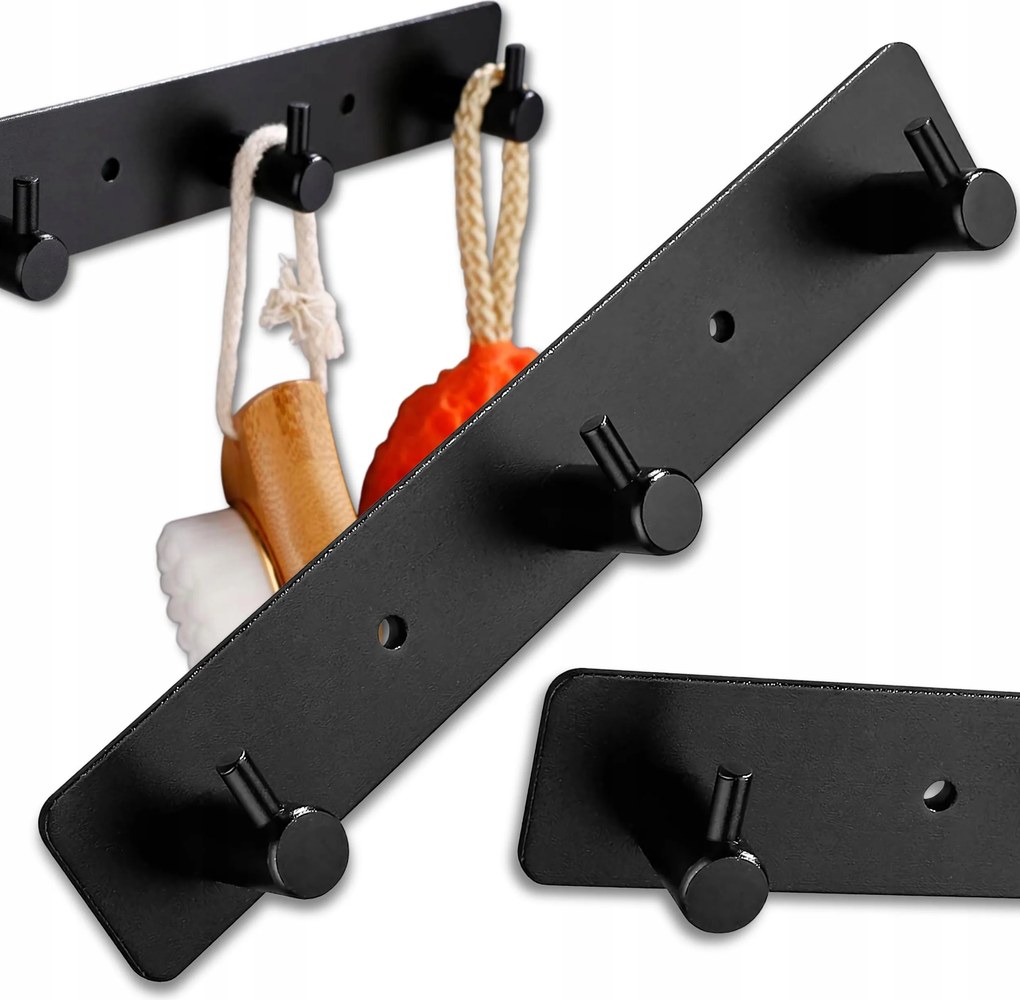 Fürdőszobai Törölközőtartó Akasztó Fekete Acél Öntapadós Loft