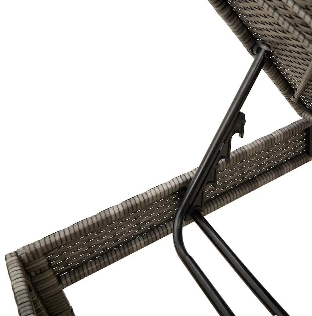 szürke polyrattan napozóágy párnával 55x200x44 cm