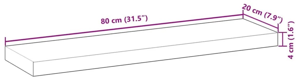 tömör akácfa téglalap alakú asztallap 80 x 20 x 4 cm