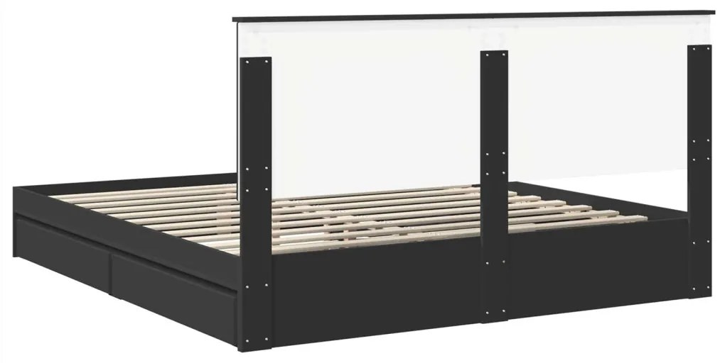 vidaXL Tárolós Ágy fejtámlával fiókkal Fekete 200 x 200 cm Faanyag