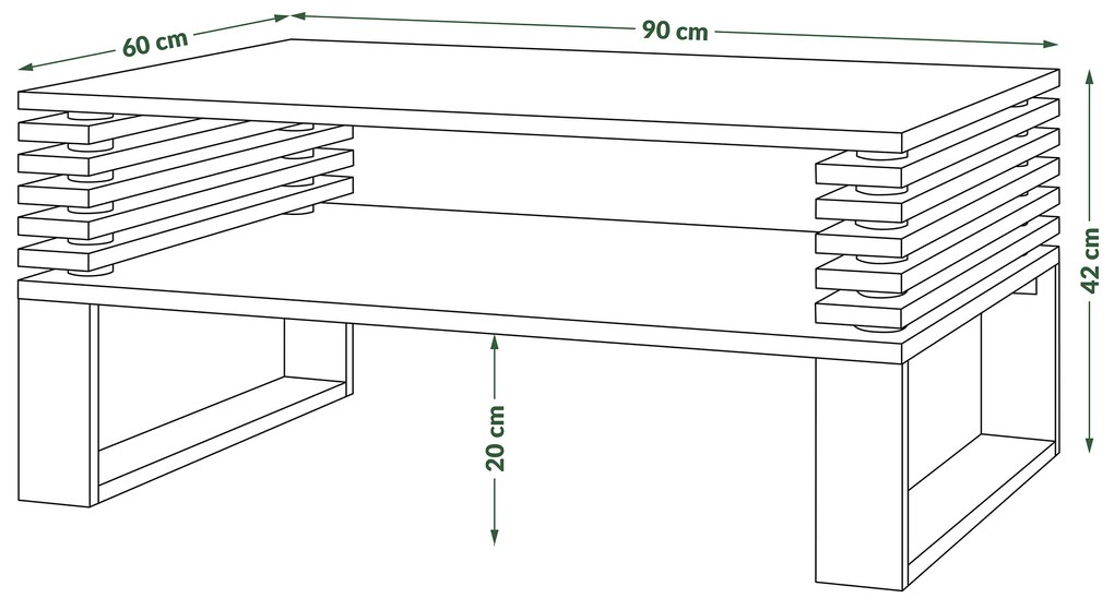 Mazzoni GOKEE S-90 Fehér Matt/Fekete Matt - MODERN DOHÁNYZÓASZTAL LAMELLÁKKAL